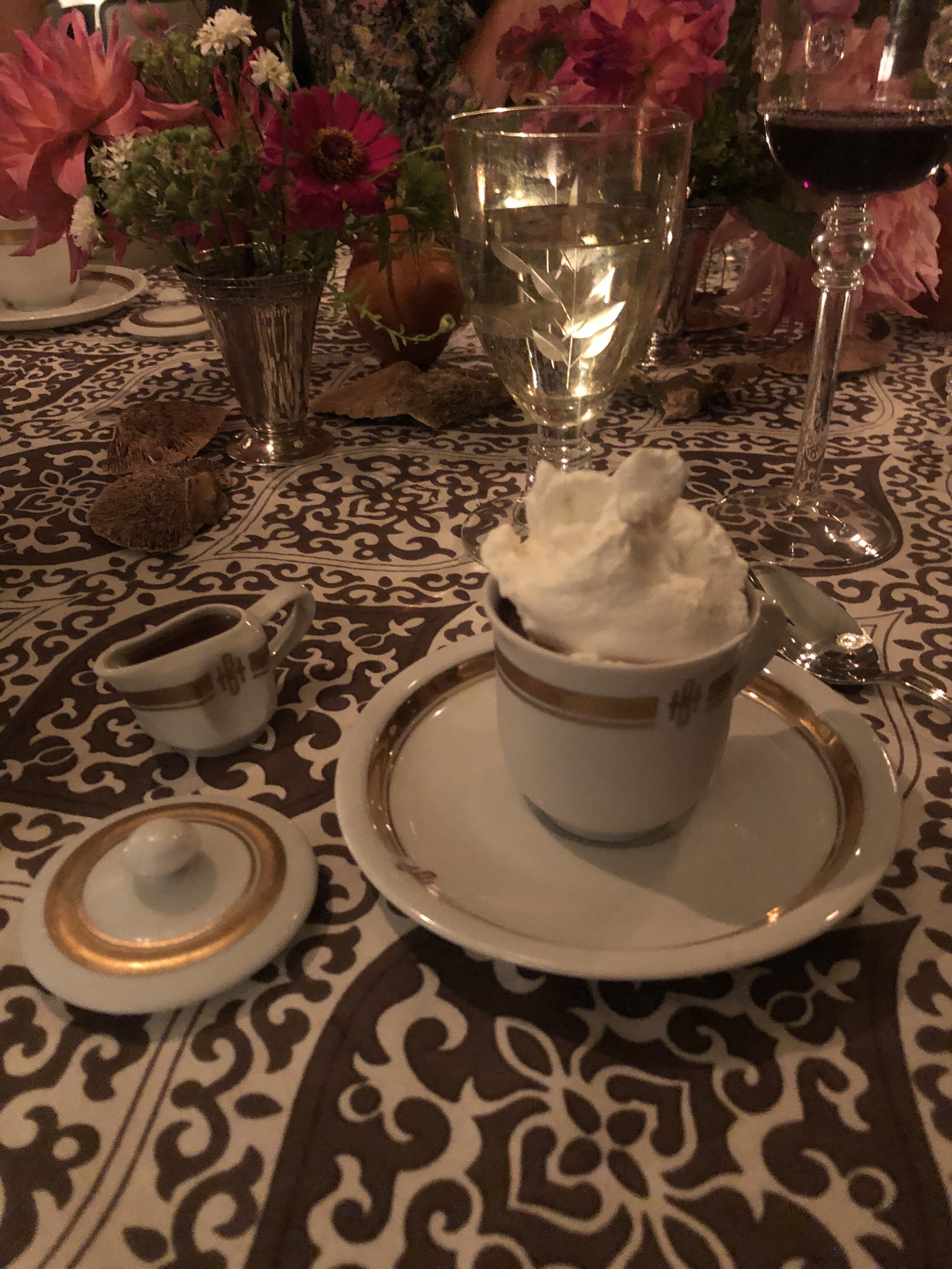  Served with homemade whipped cream and a caramel drizzle. I have a few recipes that I like for this yummy dessert — this time I tested Ina Garten’s    Pots de Crème   . Slightly surprised she didn’t include coffee (as she uses it often in Chocolate 