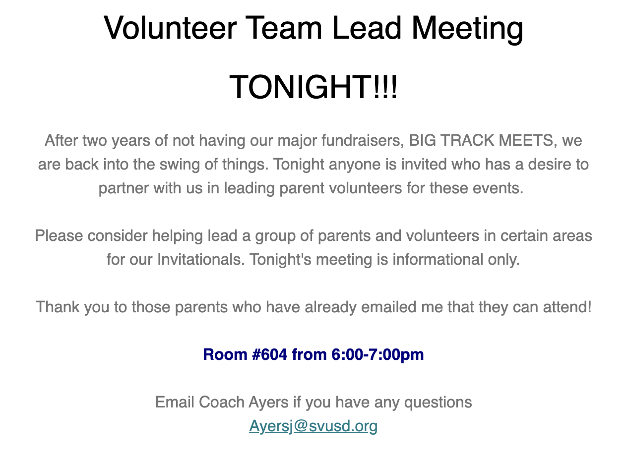 Parent Meeting and Try Out Results