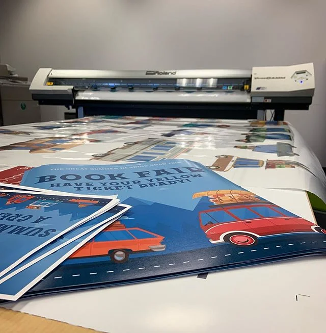First time using window cling material on our Roland and so far so good! It gets very sticky due to the heat of printing but it&rsquo;s working like a charm so far! #greatdclroadtrip #letthefunbegin #summerreading2019