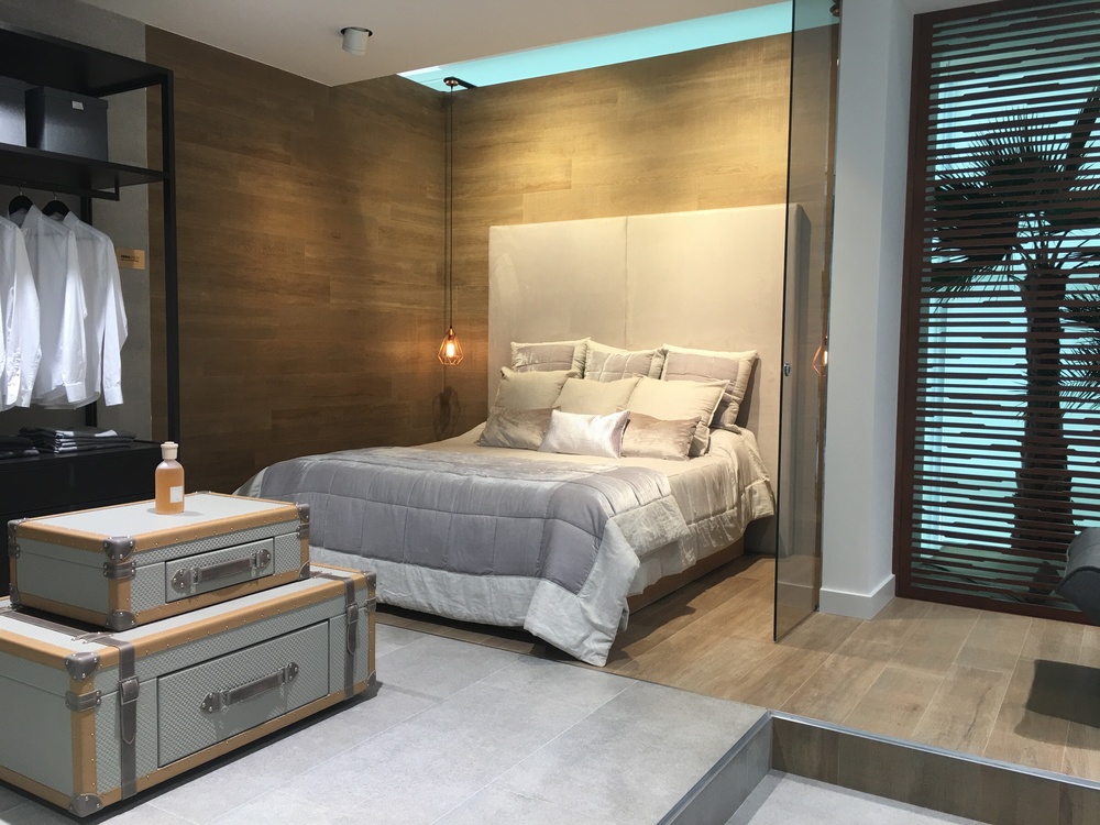 Bedroom lifestyle setting - with wood effect wall tiles