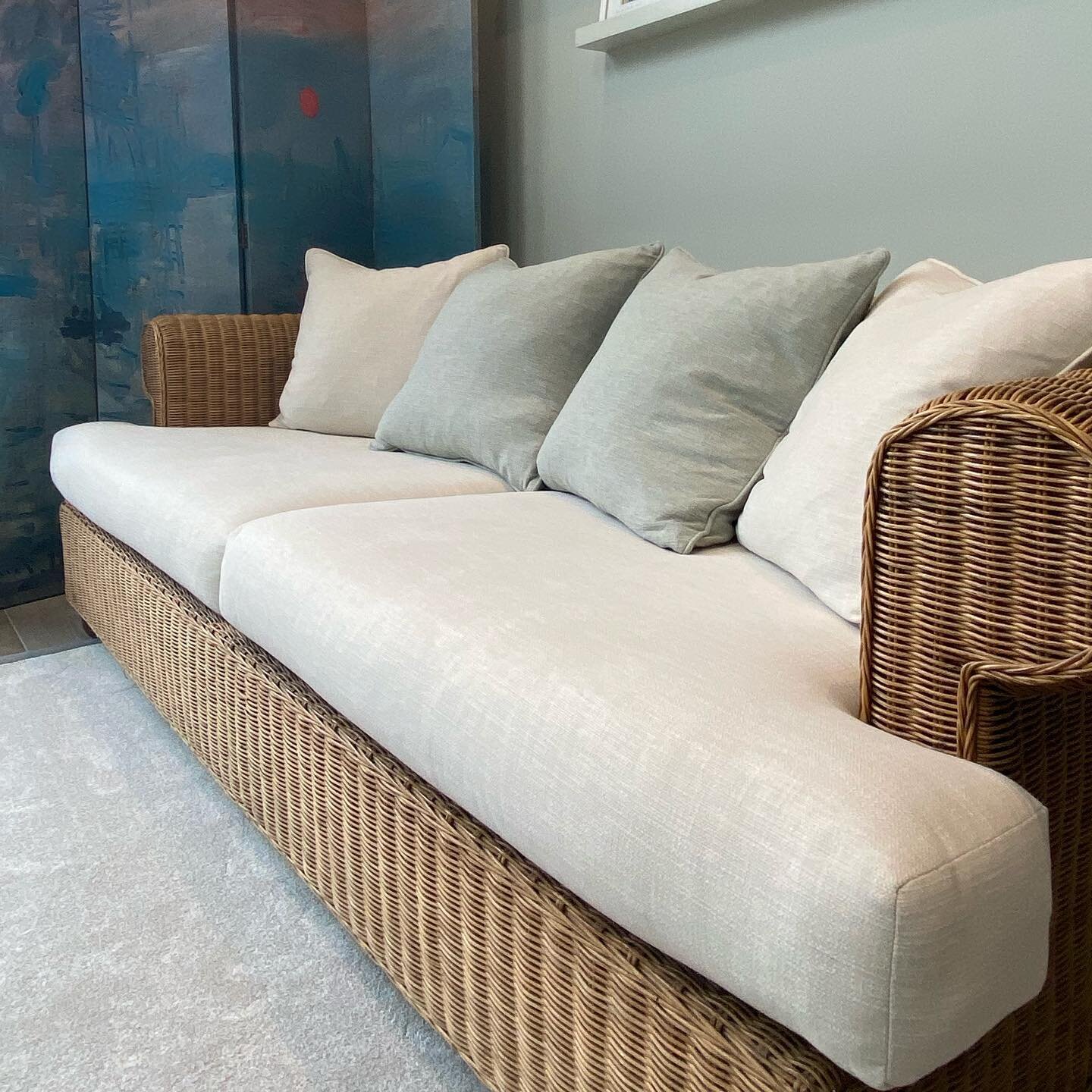 We brought this lovely old wicker suite back to life for a client recently. The brown corduroy and dull, lifeless cushions just weren&rsquo;t doing it anymore for our client but the structure and build of the suite was perfect. She reached out to the