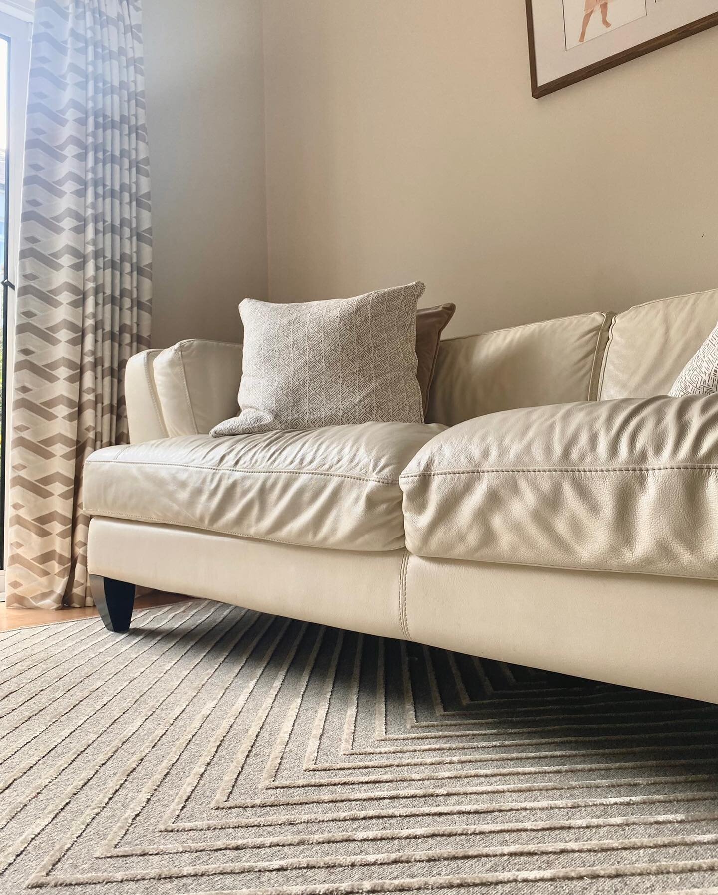 We&rsquo;re sharing some Spanish textile design and influence today. This client wanted a completely neutral colour palette to calm this family space, retaining her existing wall colour and sofa. 
We loved installing these geometric patterned, textur