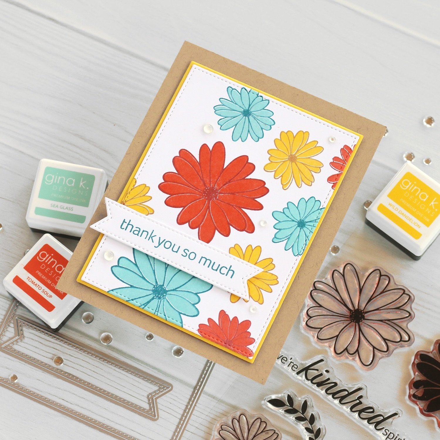 The new @ginakdesigns release is here, and it&rsquo;s a good one! Check out my YouTube channel for this new video!
.
I used the new Kindred Spirits bundle created by @lisahetrickindigojadeart to create this fun, double-stamped floral background with 