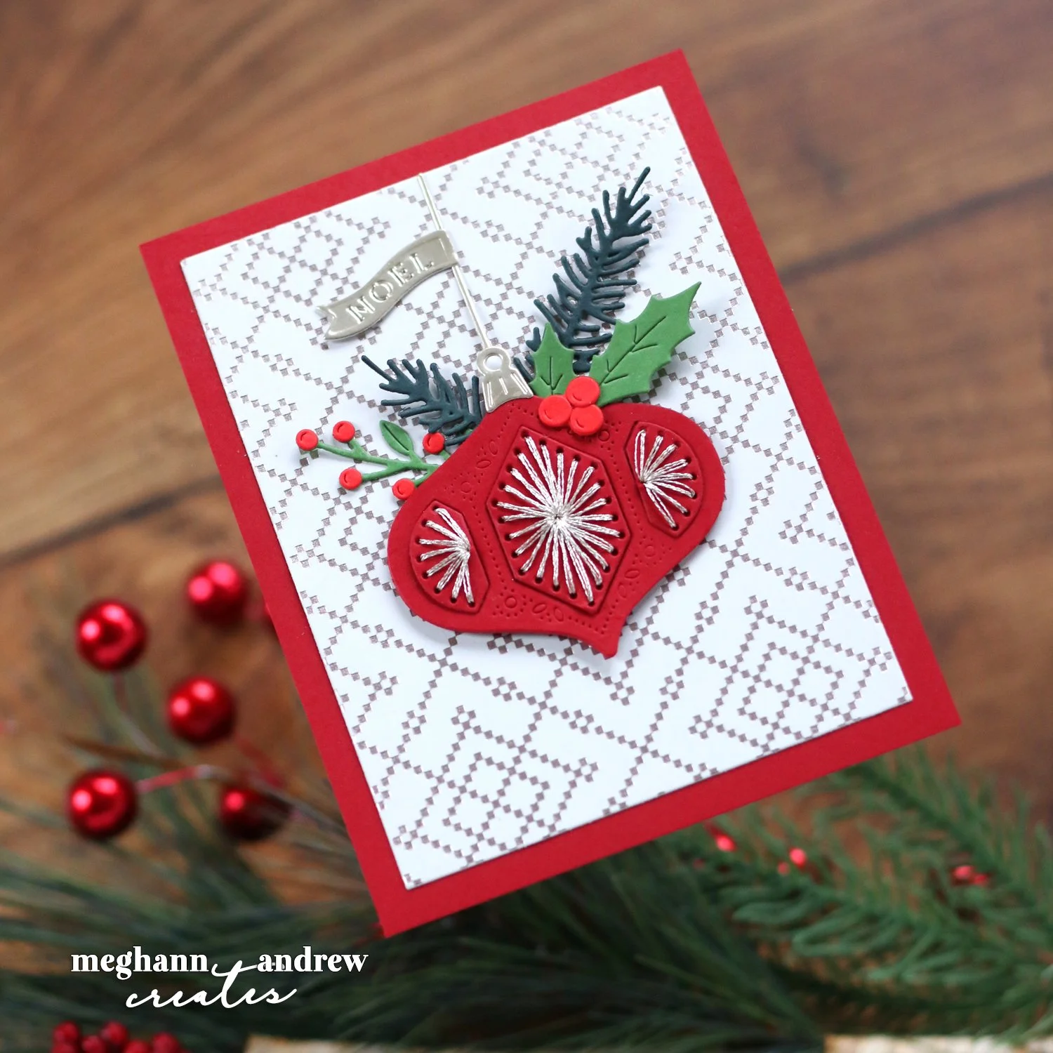 Spellbinders Stitchmas Day One: A Vintage Stitched Ornament Holiday Card