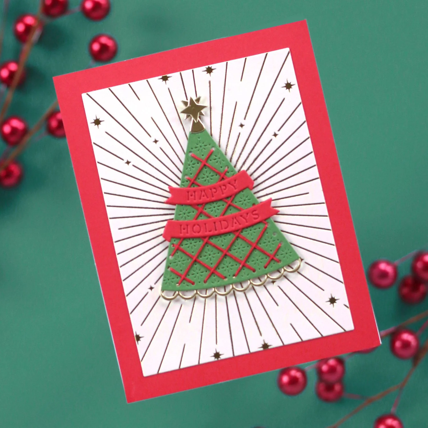 Spellbinders Stitchmas Day Three: An Elegant Stitched Tree on a Sparkling Sunburst Background
