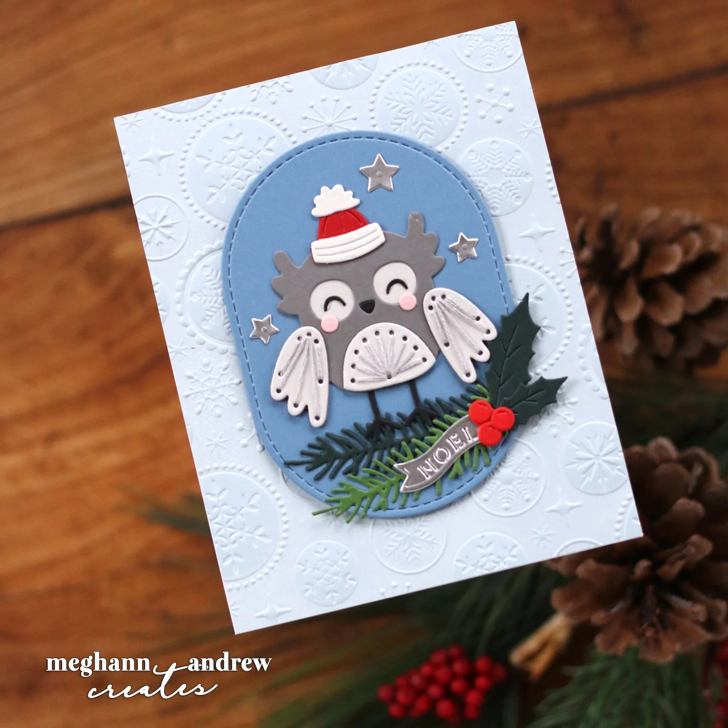 Spellbinders Stitchmas Day Eleven: A Sleepy Owl in a Starry Sky
