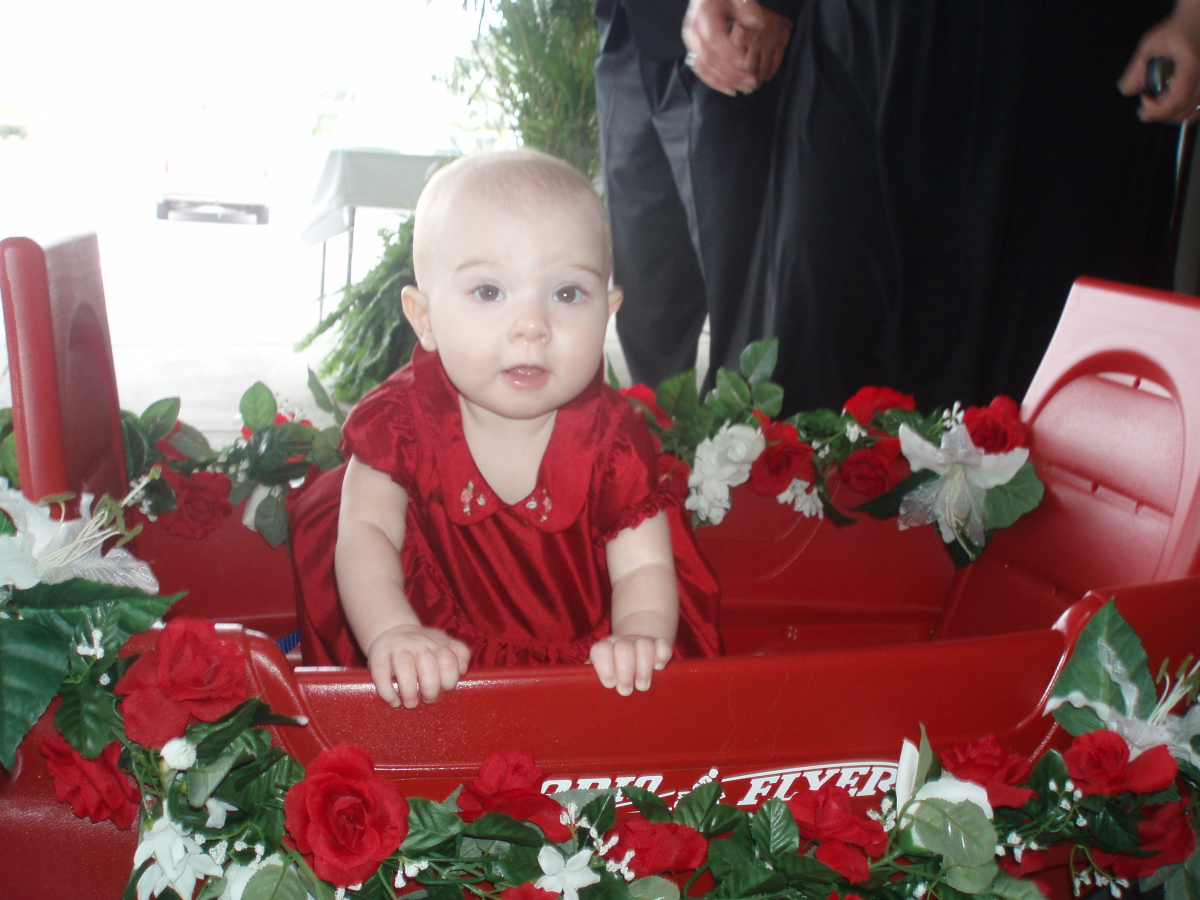 The Flower Girl in her Little Red Wagon! 