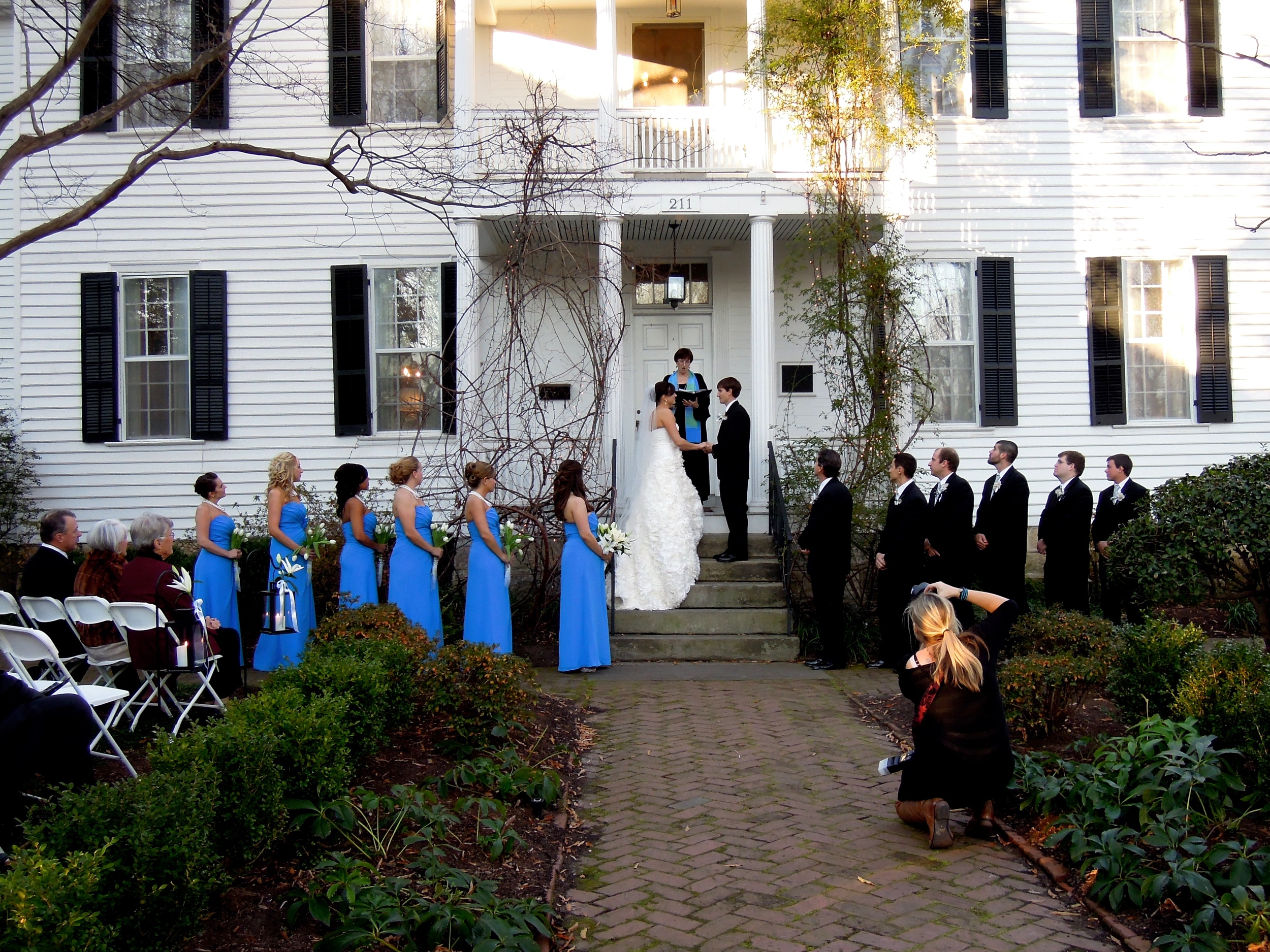   Outdoor wedding ceremony at the historic Haywood Hall in downtown Raleigh  