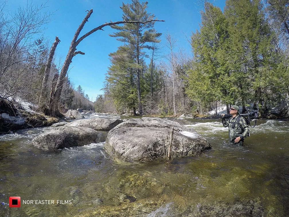 Shooting on location on the Boquet River, Adirondack Mountains