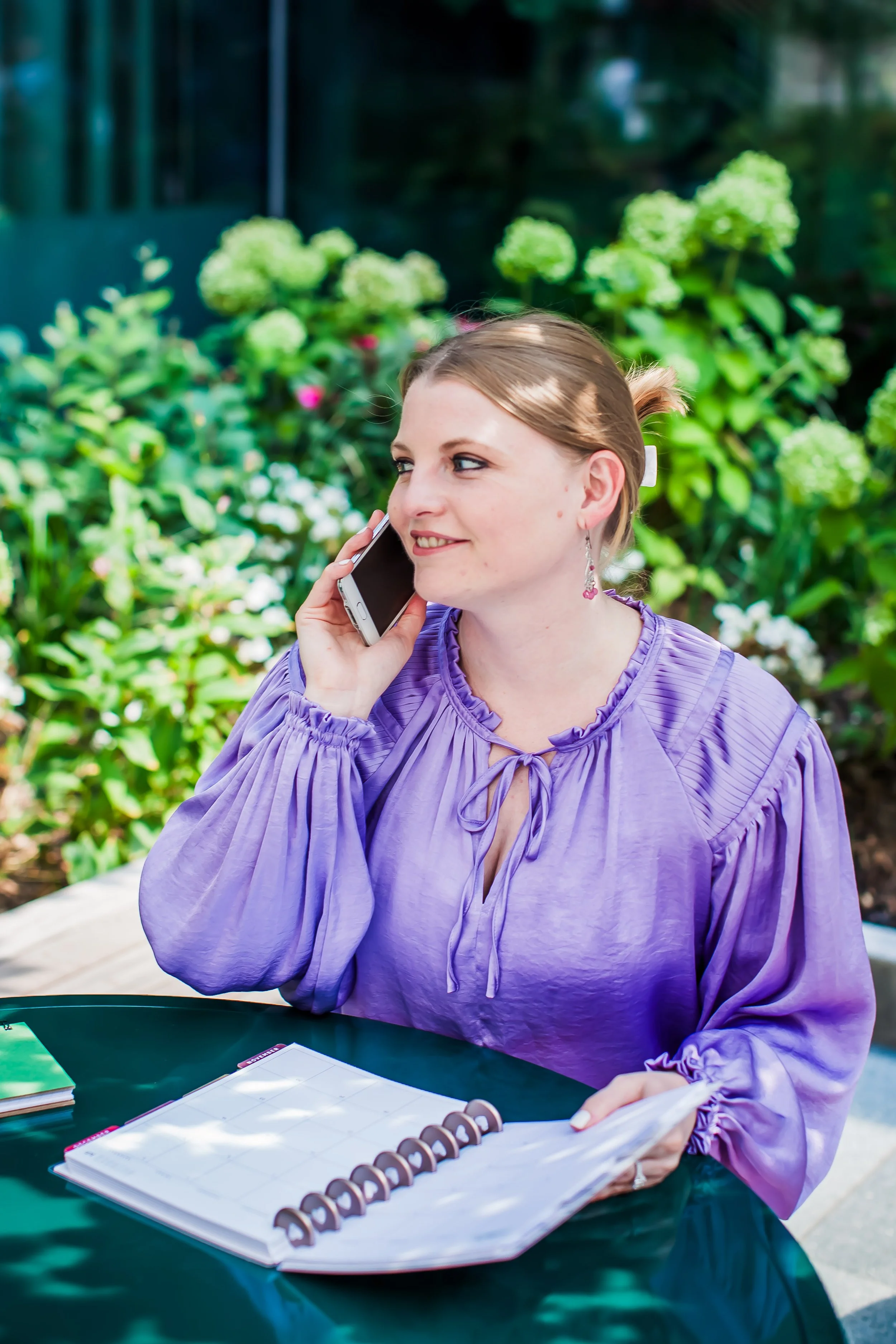 personal branding session woman in purple shirt