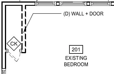 Items to be removed are drawn with dashed lines. Existing items to remain are drawn with solid lines.