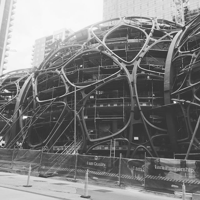 Here&rsquo;s one of the most intriguing structures in downtown Seattle: Amazon headquarters. I particularly liked it most during this steel framing stage. By NBBJ and Site Workshop. #amazonspheres #steelframing #steelstructure #bezosballs #josharchit