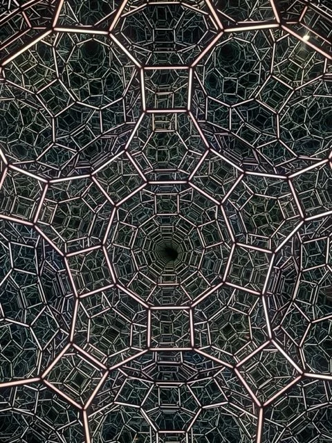 The mirrored one-way glass is like a human-scale kaleidoscope 
