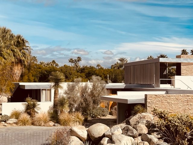 The extending roof planes and wall planes create visual interest