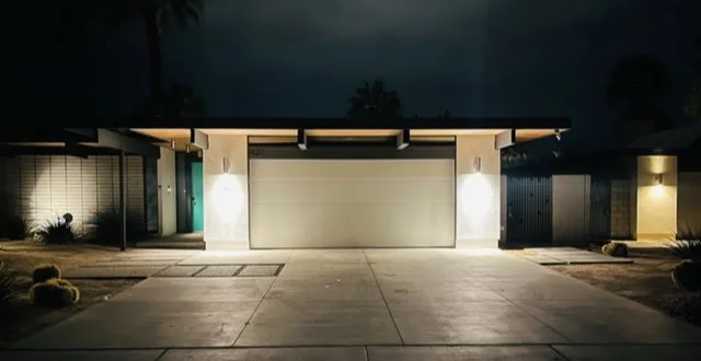 The pattern of extending beams creates depth and interest