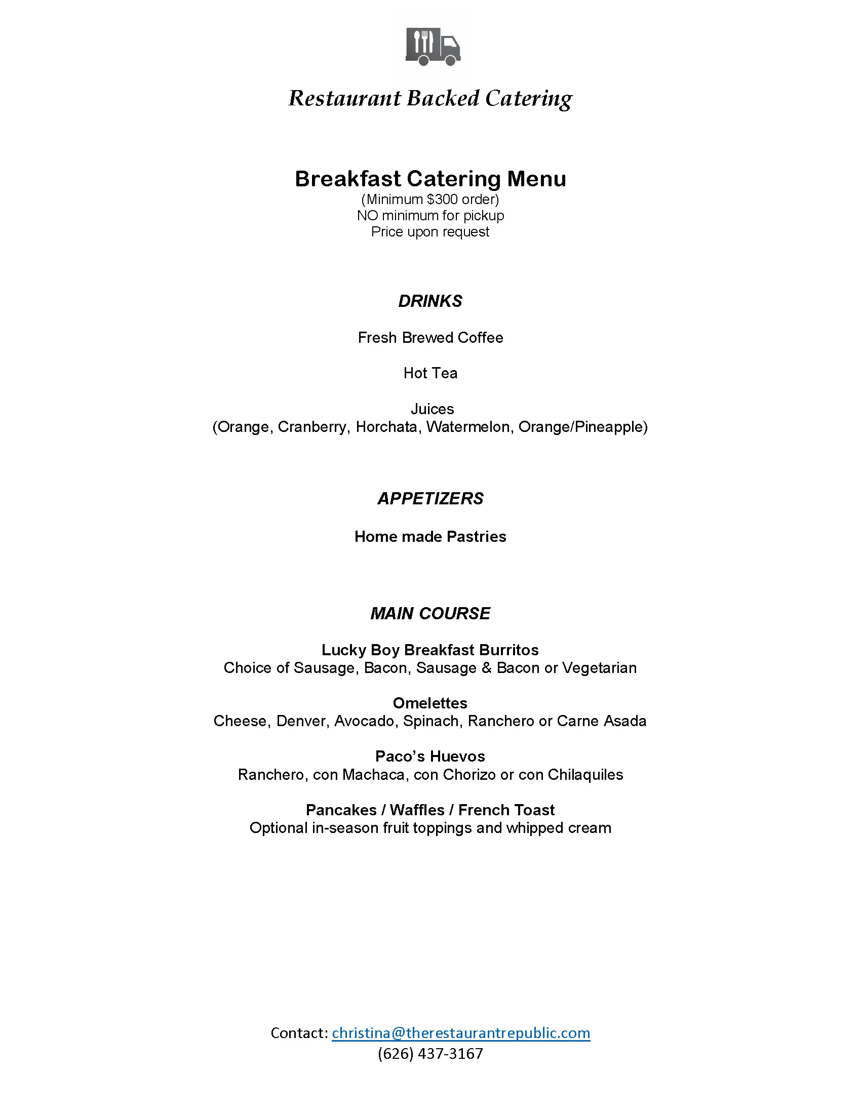 Breakfast Menu — Restaurant Backed Delivery and Catering