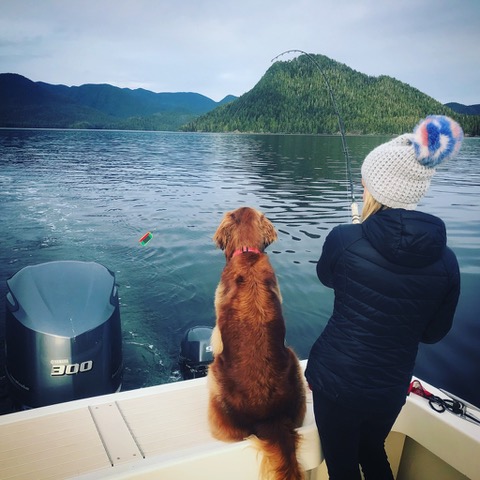 Jenny Mustard and her mom fishing in Tofino