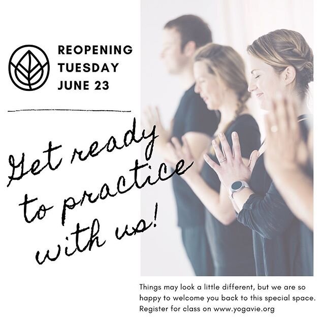We are very happy to welcome you back to Yoga Vie on Tuesday, June 23rd! Things will look a little different, as we will be following state and county social distancing guidelines and safety protocols. Class sizes will be limited, so please be sure t