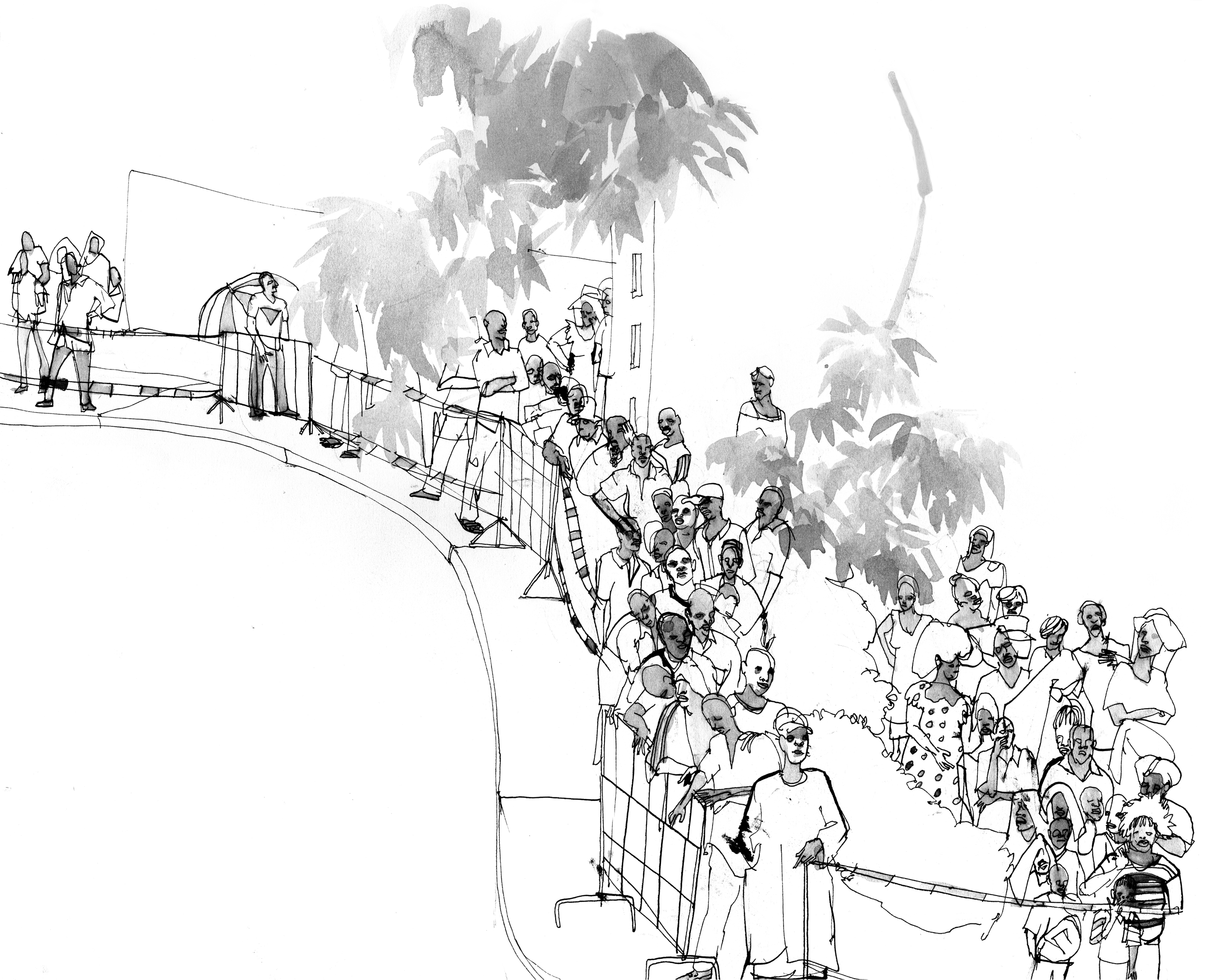 People line up by the hundreds to be screened on Mondays and Thursdays for appointments. An average of 250 potential patients would be willing to wait all day in the hot sun to be seen. If able to be treated, they would given an appointment bracelet and day to return for their procedure.