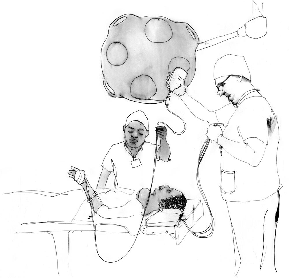An anesthetist preparing a patient for surgery.