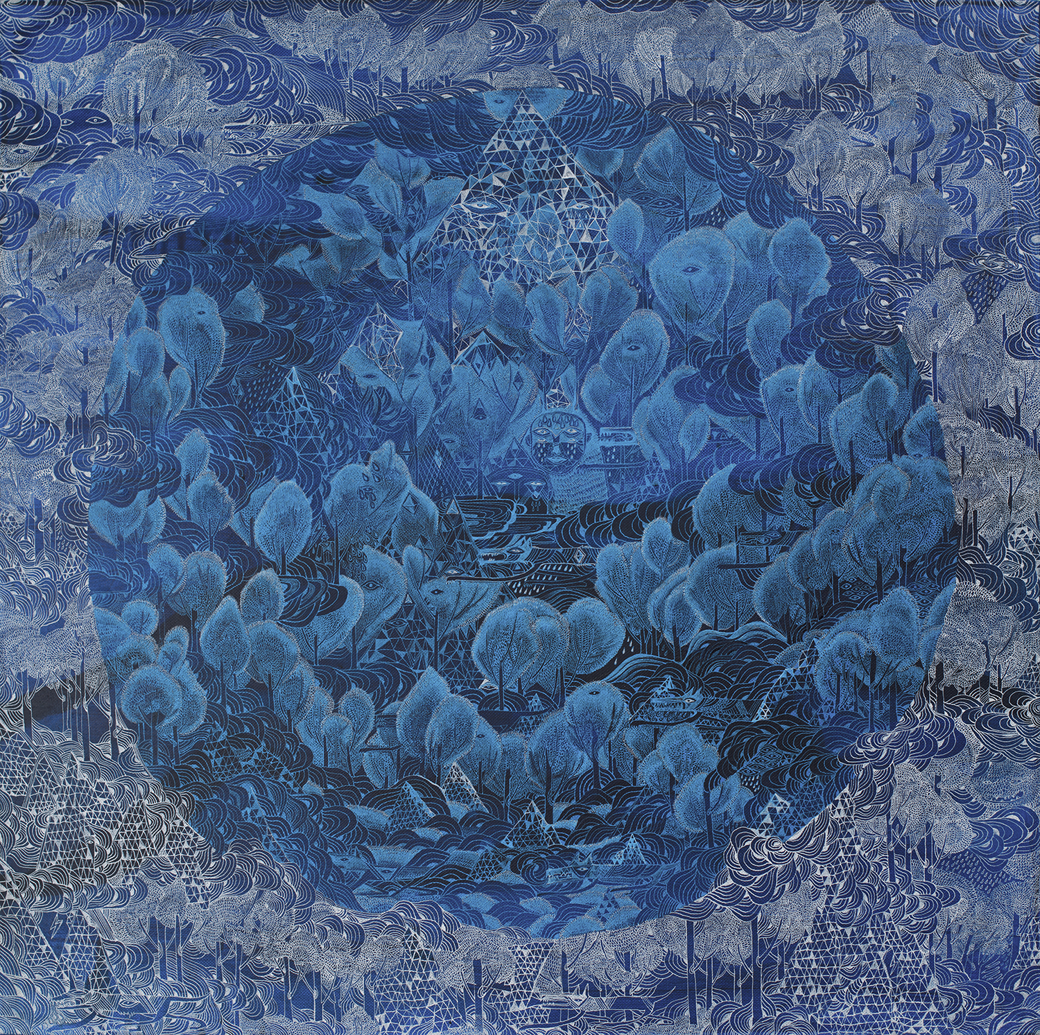Blue Circle/Acrylic Ink on Canvas/24X24/SOLD