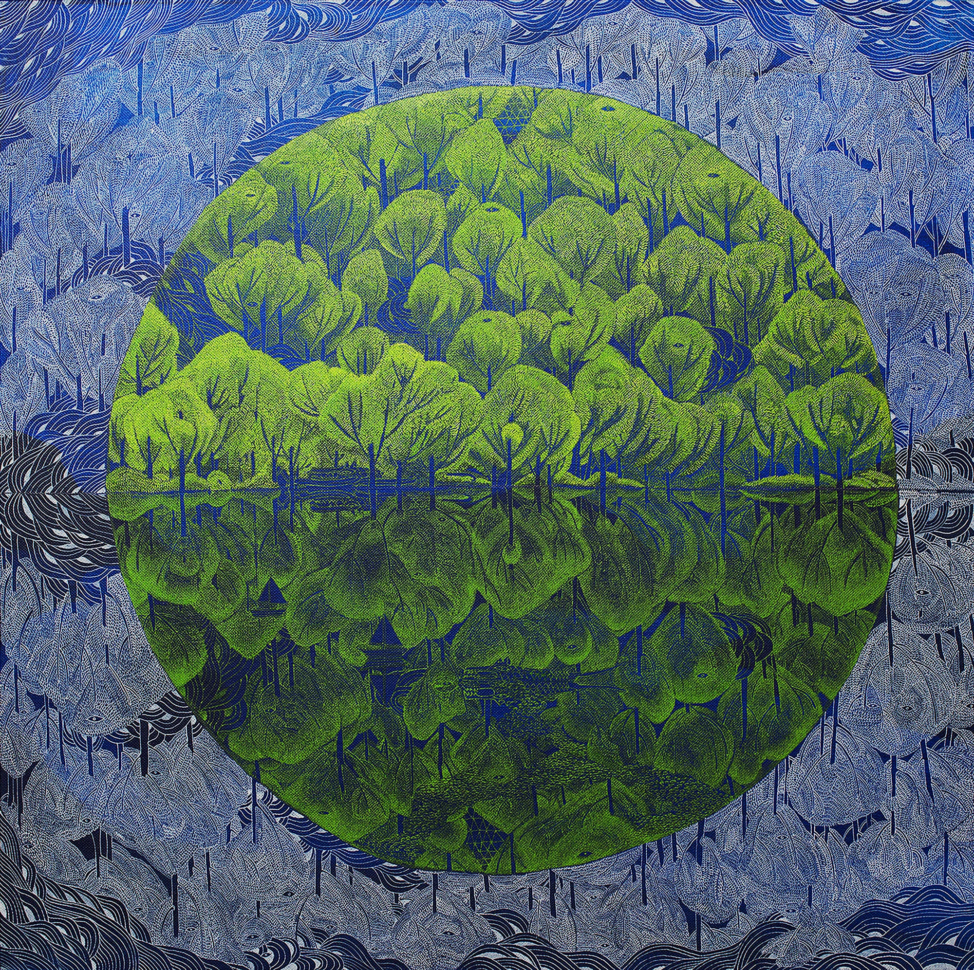 Green Circle/24X24 Acrylic ink on Canvas/ Original Sold