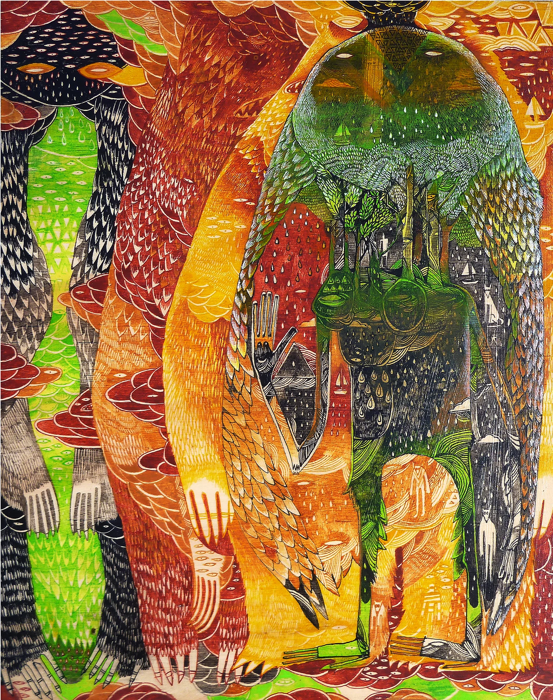 Owls/Acrylic on Wood Panel/SOLD