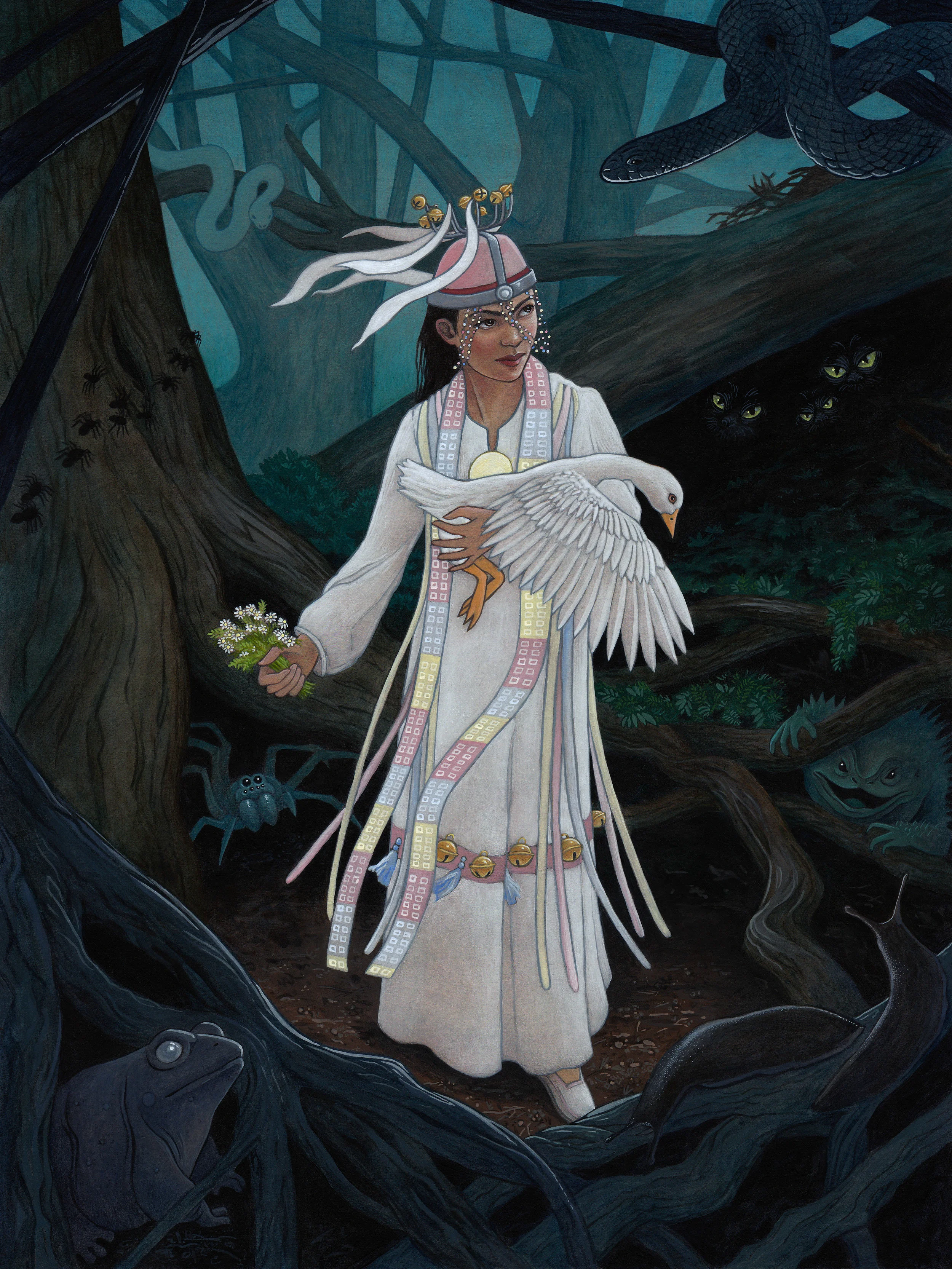 The Shamaness and the Light Spirit - acrylic and acryla gouache