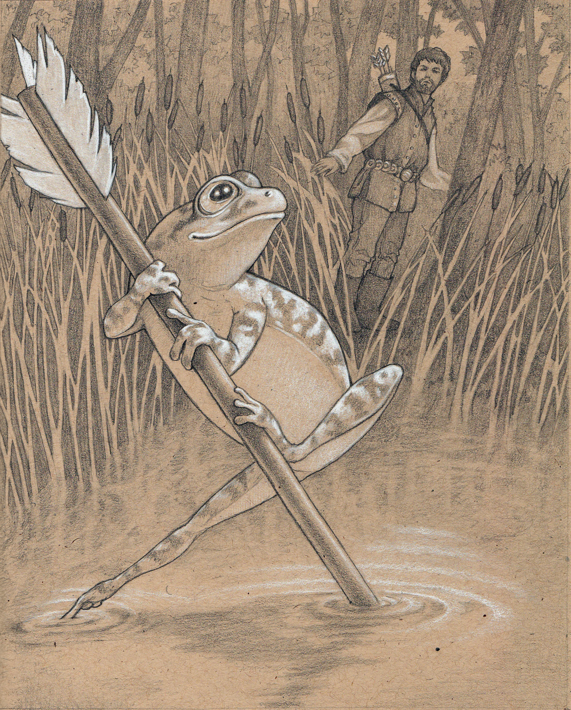 Frog Bride - Russian Fairy Tales series, graphite and chalk on toned paper