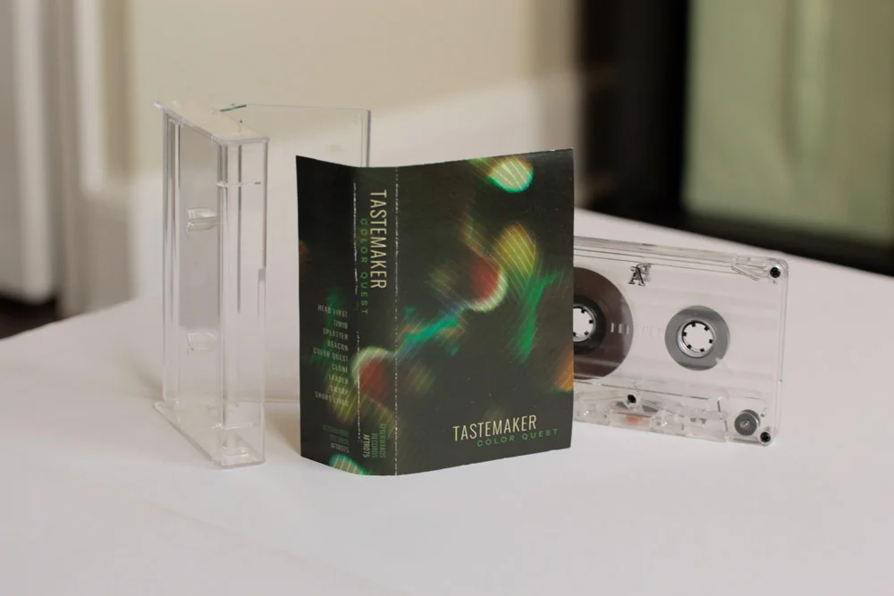   afterwards records  needed insert design and art direction for the cassette release of  Color Quest " by Tastemaker. Photographs and textures in the public domain were the basis for the direction of this electronic album. It was pressed to cassette