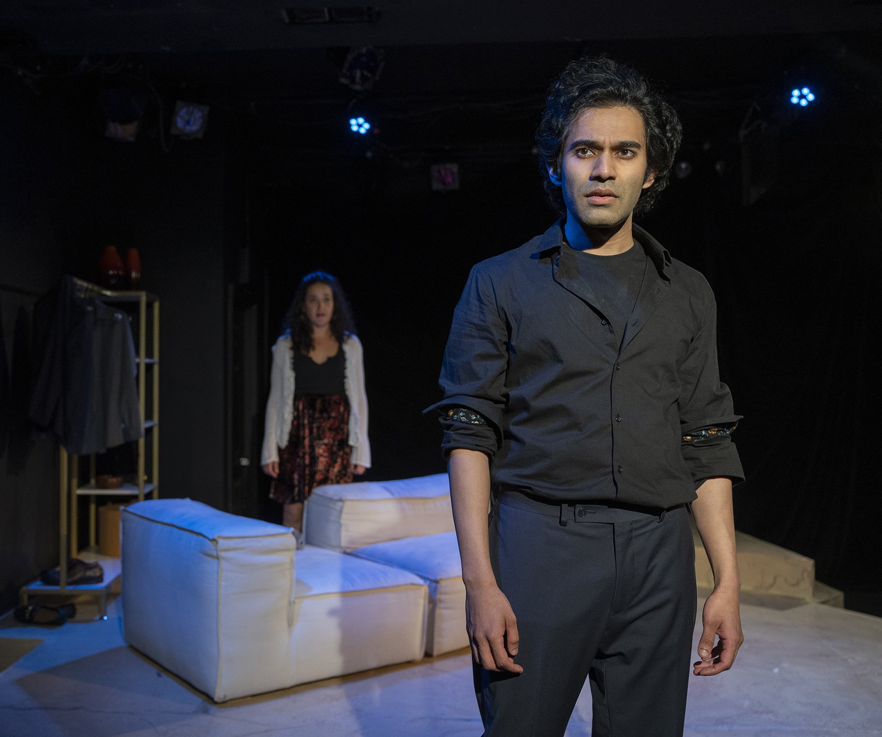  (left to right)  Aila Peck  and  Faiz Siddique  in  First Floor Theater’s  Chicago premiere of   Hatefuck  . Photo by Michael Brosilow. 