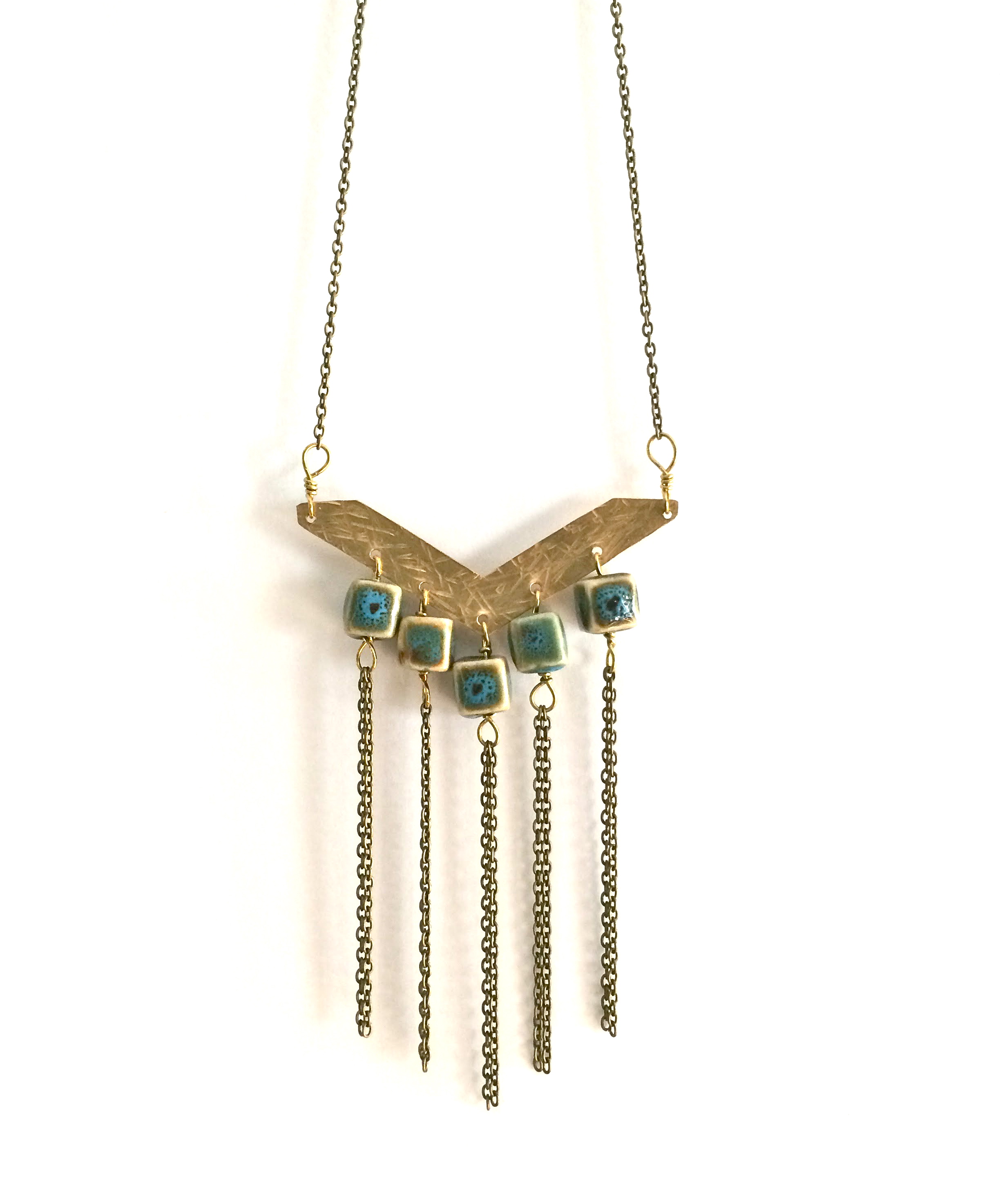 brass chevron fringe necklace