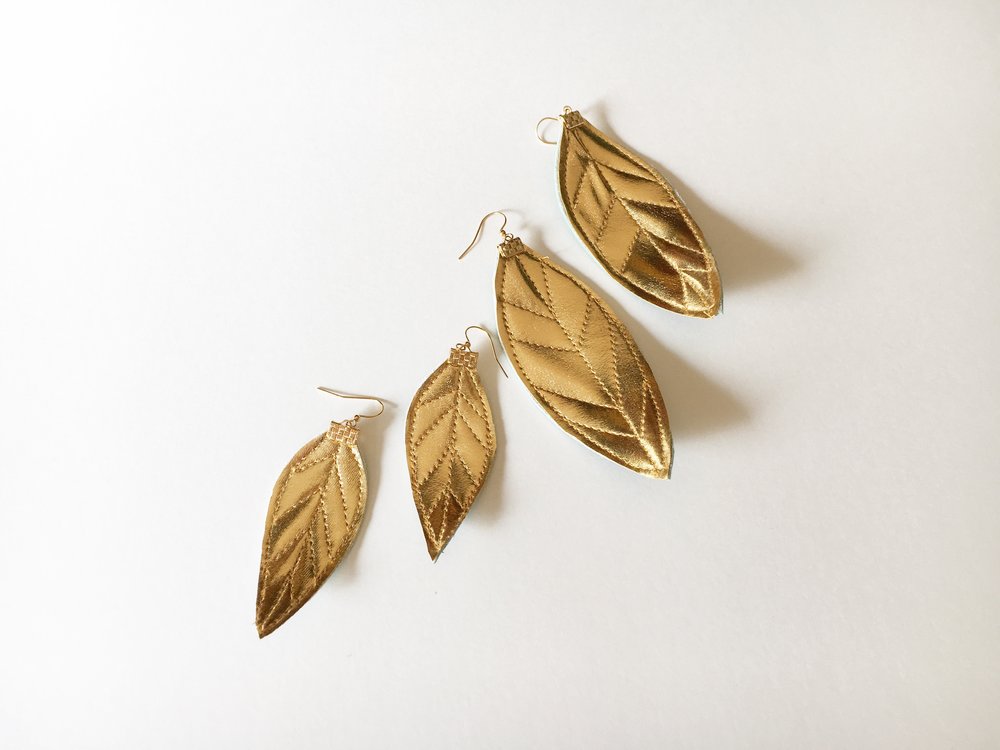 Gold Vinyl Leaves-Earrings — nice Lena