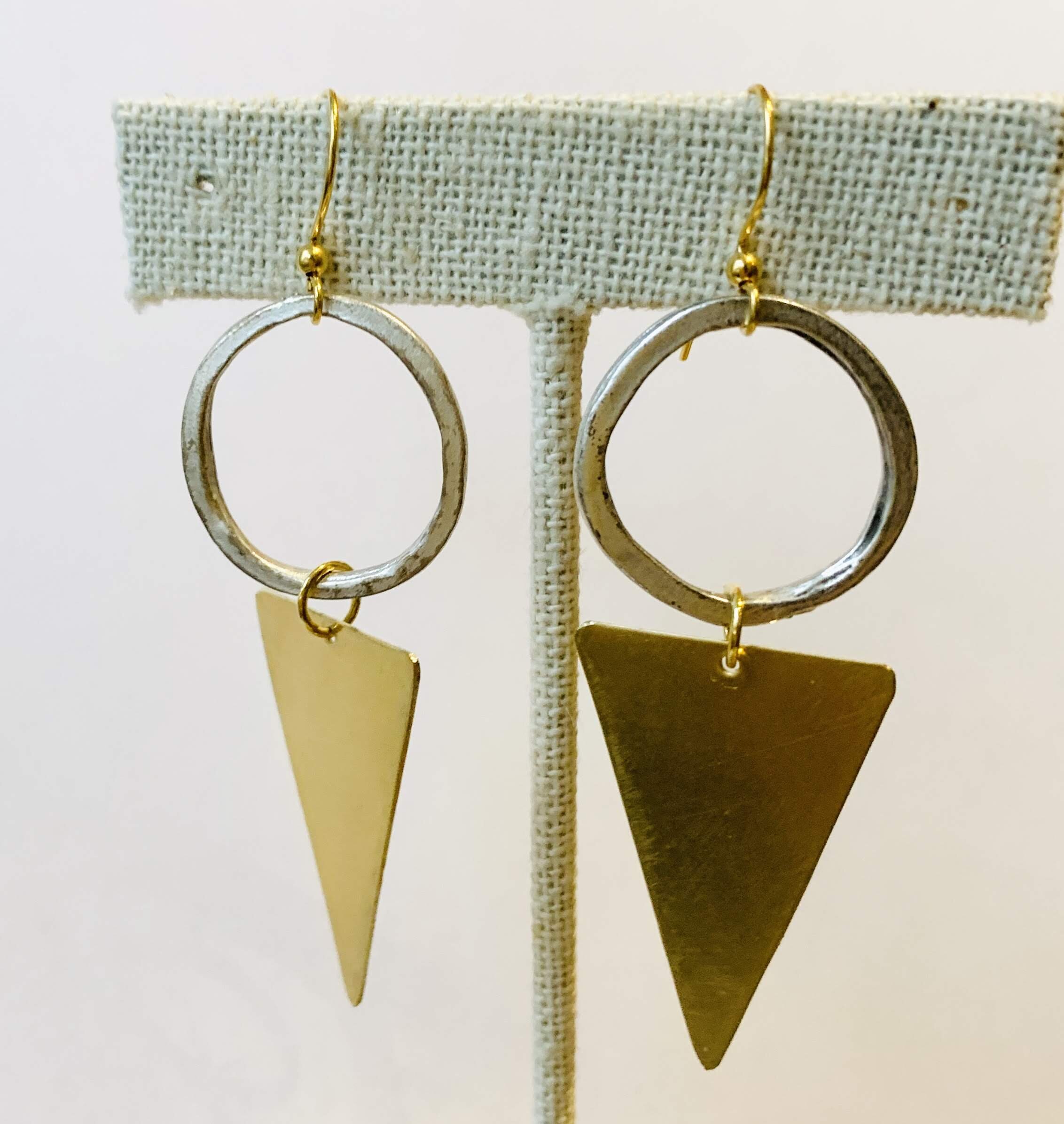 Paper and brass statement earrings rainbow and gold metallic origami paper