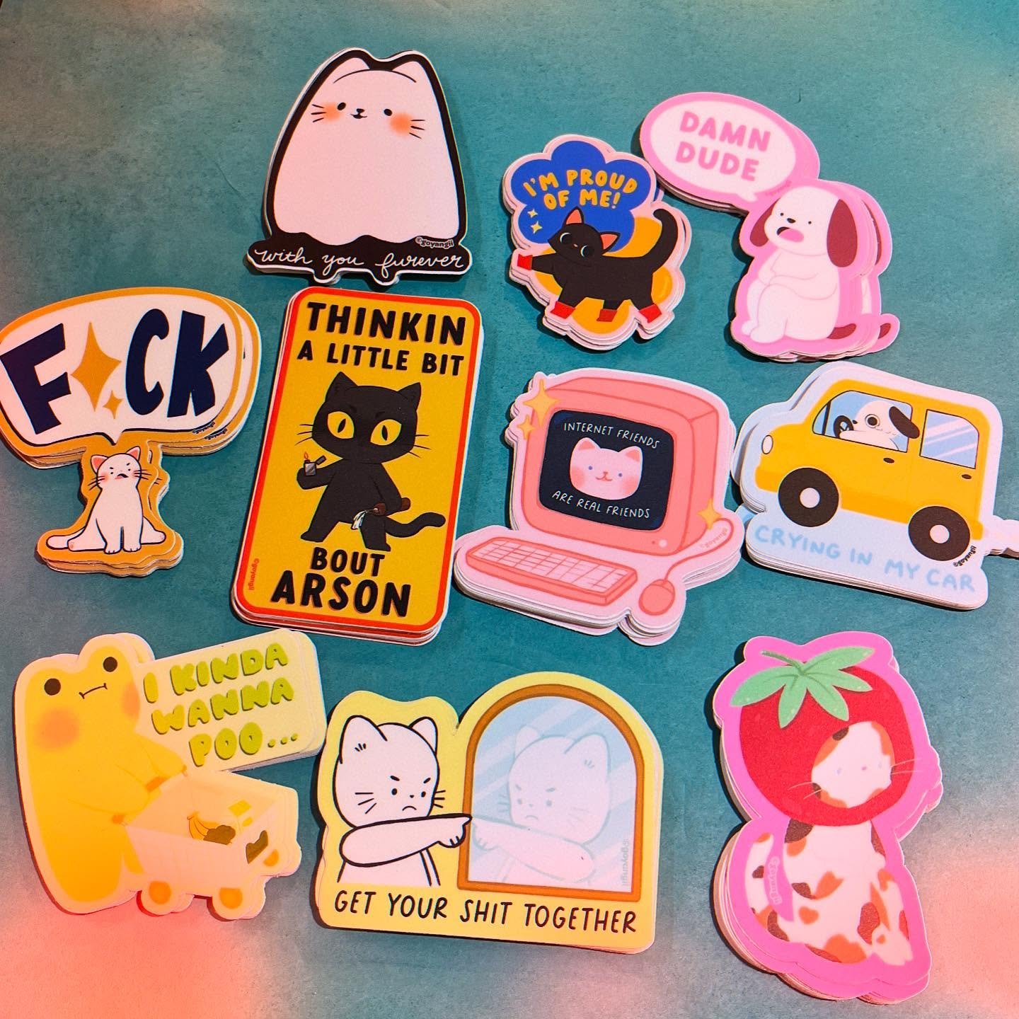 We just added two more sticker artists to our shop! The world is a mess. Will stickers calm the nerves? Absolutely. That&rsquo;s the magic of arts and crafts.  Stab your souls with tiny dopamine swords. 😎😬😝 #stickers #evanston #stickershop #mainde