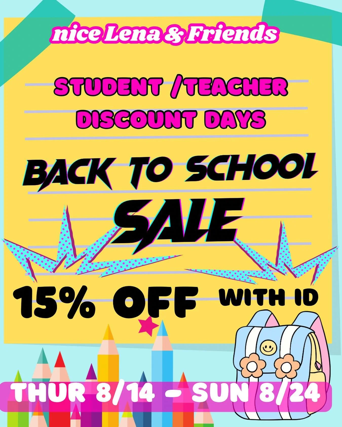 FUN! Starting Thursday 8/14-8/24, enjoy 15% OFF your entire order if you are a student or a teacher! You can also show your actual school age child for a discount! Kindergarten-college! And teachers! Yay! #evanston #cps #maindempstermile #skokie #wil