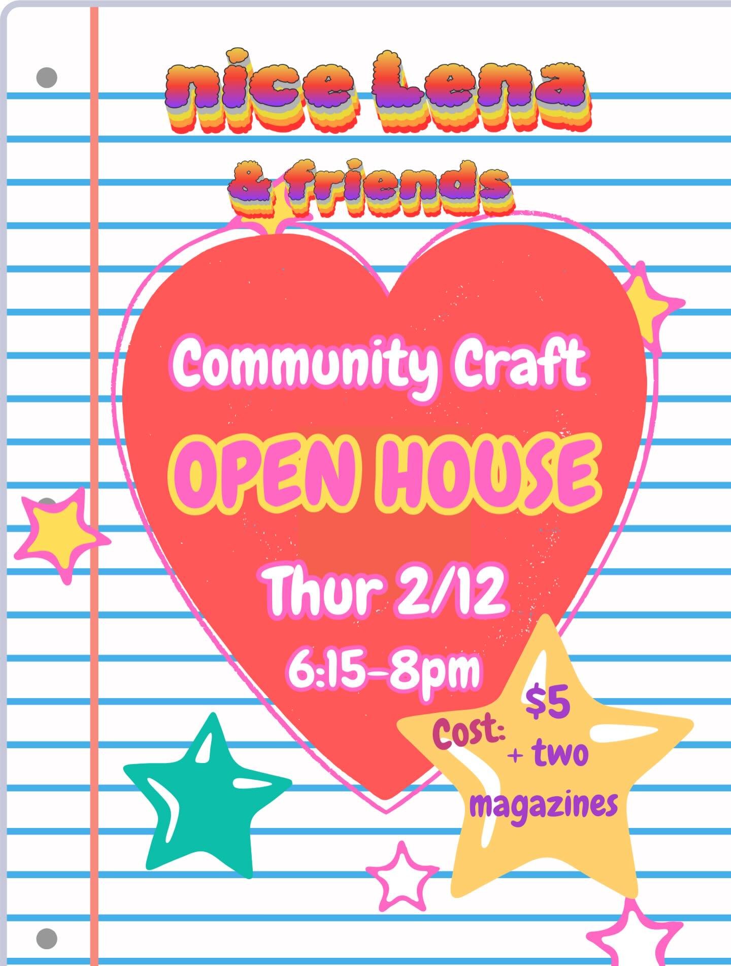 ❤️It&rsquo;s finally happening! Sign up in profile. 👏 Join us on Feb 12th ❤️Community Craft Open House🌟

🌈Mingle, mess around with our stationary tools at our craft stations:  Spiral notebooks! Button Makers! Card Making supplies.

Cost: $5 + brin