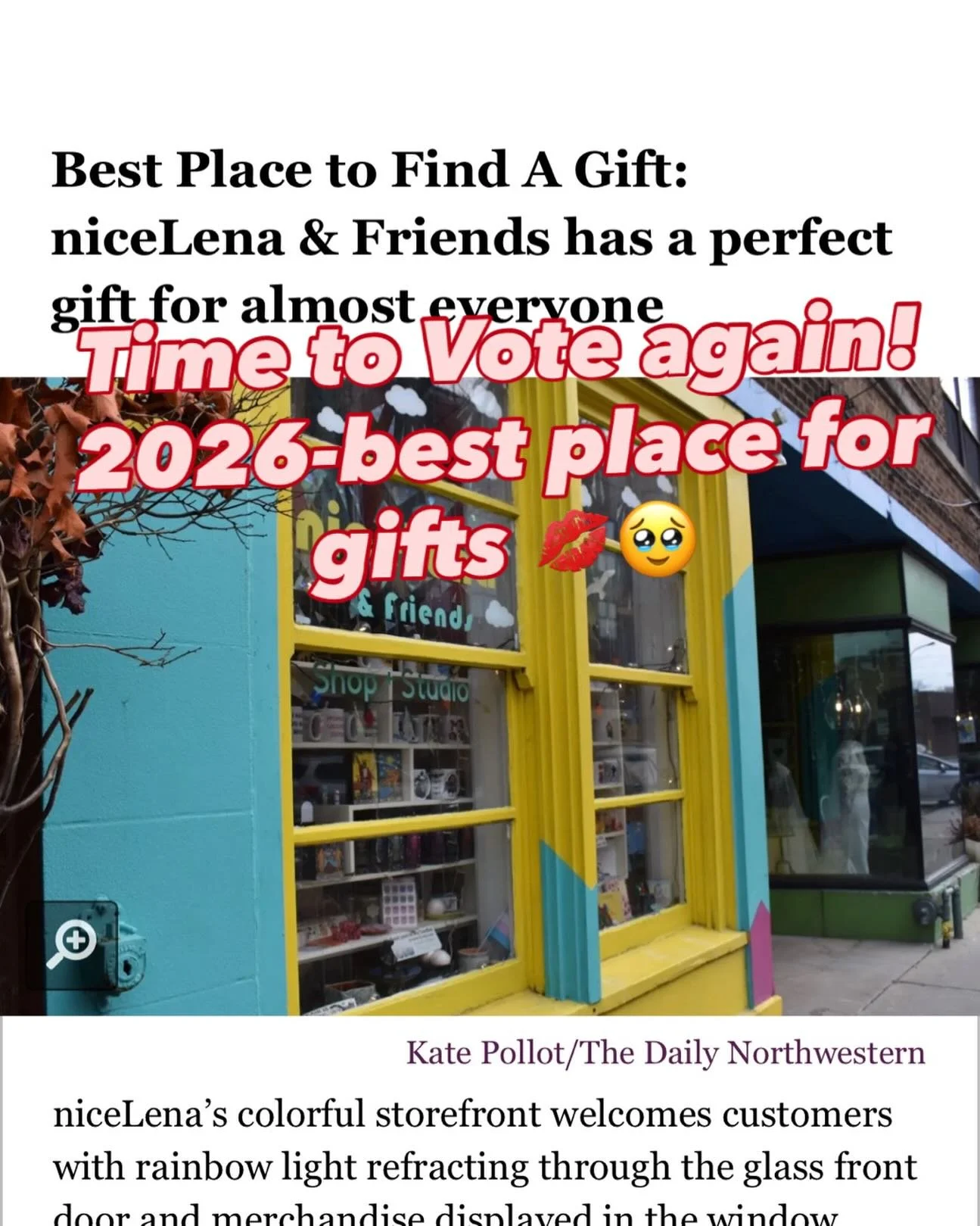 Ahh! Be a pal, and Vote for our tiny little shop.  It&rsquo;s silly and fun. It&rsquo;s so awesome to see so many of our @maindempstermile neighbors. We have the best neighborhood, wish that was a category. 🥰🔥The link is in our profile.  #evanston 