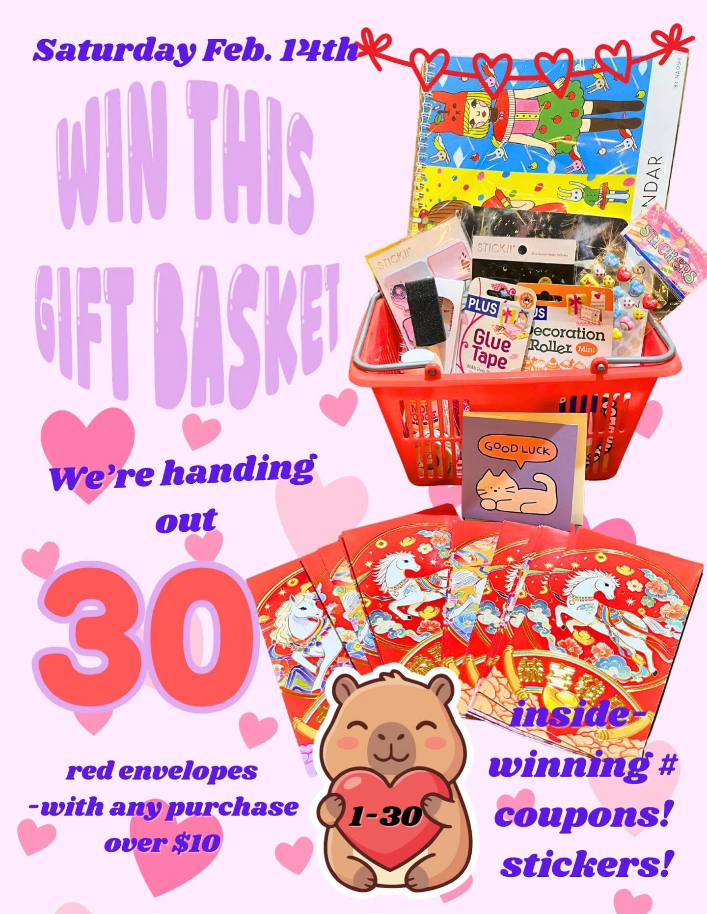 One of these Red envelopes hold the winning number to this gift basket (I&rsquo;m still adding to it!) coupons, and stickers! $$🥰🧧🐴 1 envelope per purchase over $10, till they&rsquo;re gone. We&rsquo;ll pick the number on Monday and post it here! 