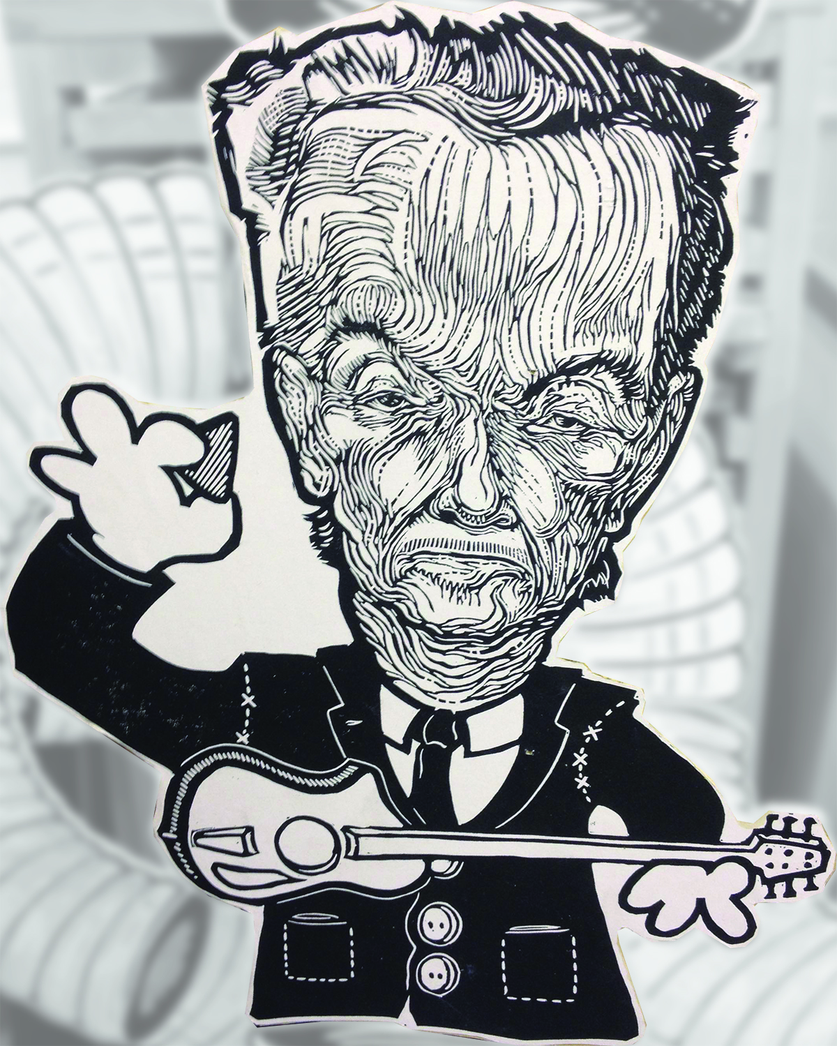 Relief Print of Bobby hand-pulled right here at Real Good on the C&P press
