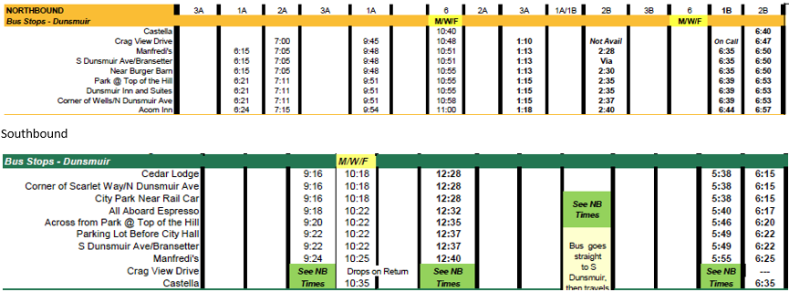 Updated Bus Schedule