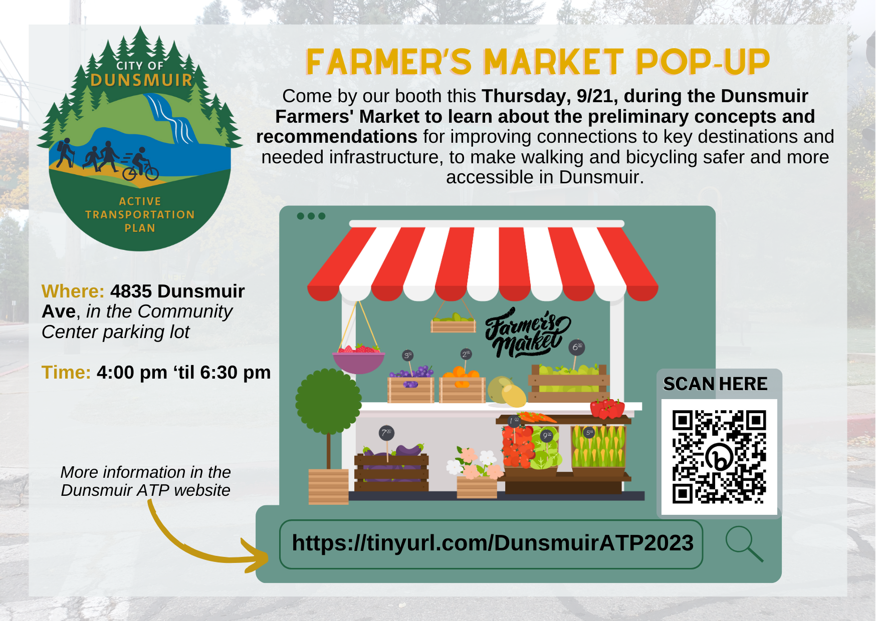 Active Transportation Plan informational booth at 9/21 farmers market — City of Dunsmuir