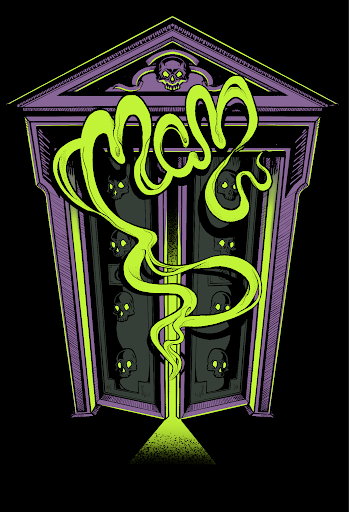 Shirt design for MCM Comic Con, London featuring a crypt inspired by Highgate Cemetery, 