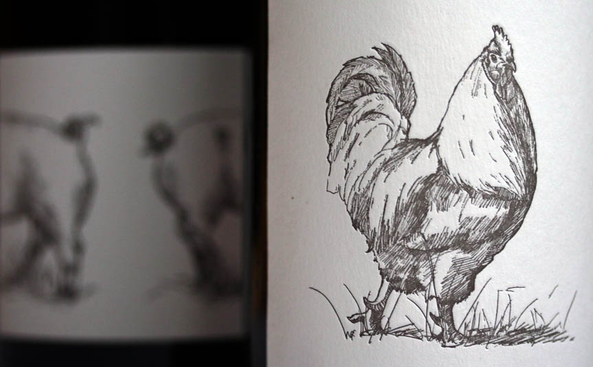 Two different hand drawn Big Table Farm pencil wine labels by Clare Carver.