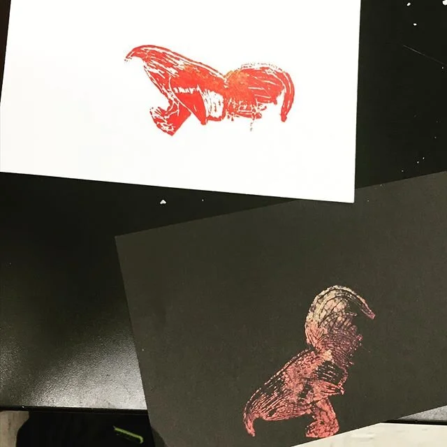 Linocuts! Super excited about this one #elgallo