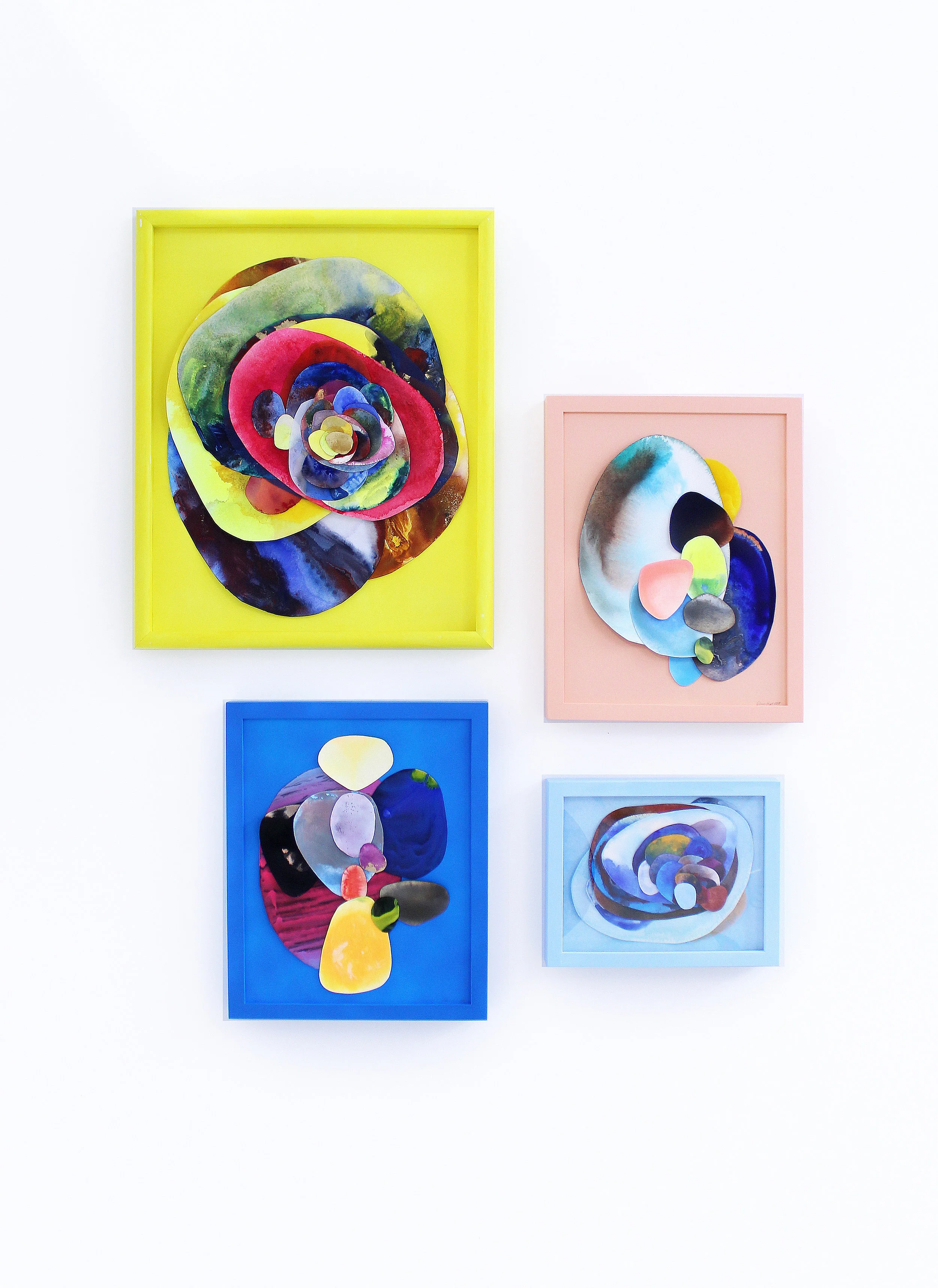   Reflecting Pool Series: Colored Frames   Acrylic, watercolor, liquid graphite, and gold dust on paper and canvas.