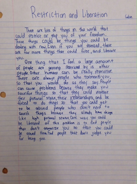 Free Write: "Restriction and Liberation" by Calvin