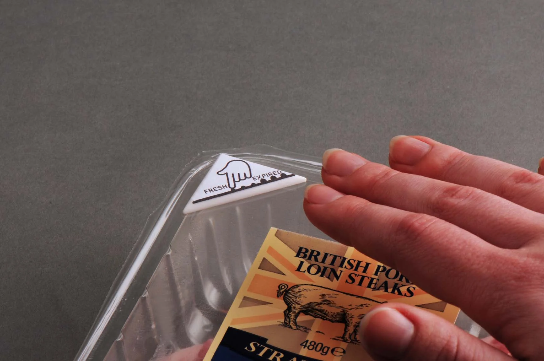  Mimica Touch is a food freshness checker that reacts to the environment around it, just like fresh food does and updates itself.  The label is checked by touch, so when it's smooth - your food is fresh. If you feel bumps - then it's time for the bin