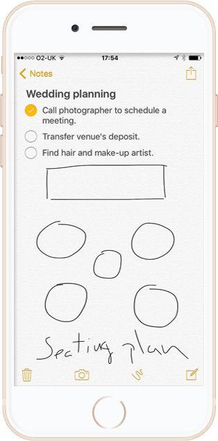 Apple Notes app for Wedding planning