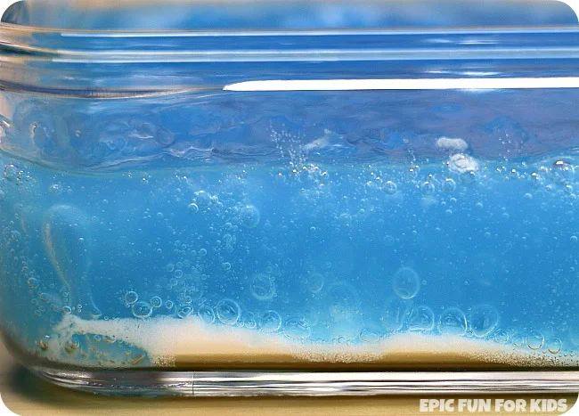 The bubbling reaction is caused by the vinegar reacting with the baking soda, like a volcano project but the slime and Xanthan gum slows the process down so you get a slow swamp like bubbling which can last up to 24hours.